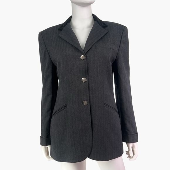 Lauren Ralph Lauren Equestrian Herringbone Wool blazer 10 gray preppy old money - Picture 2 of 13